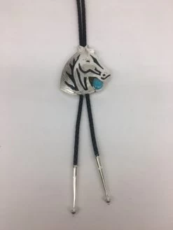 Sterling Silver - Silver And Turquoise Horse Head Bolo Tie