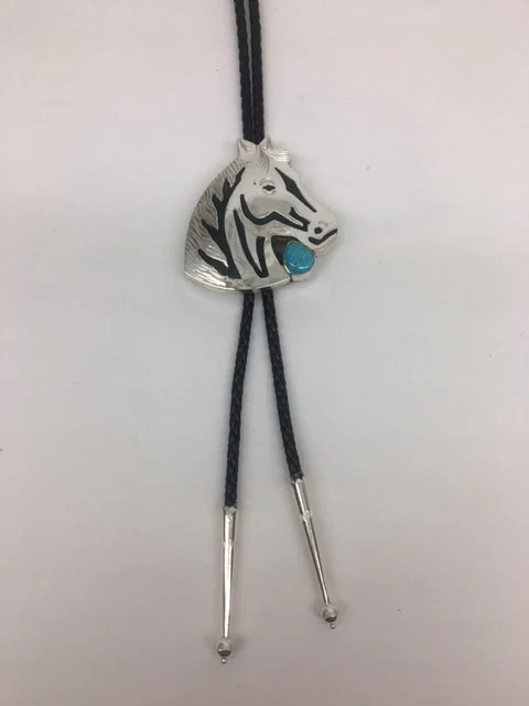 Sterling Silver - Silver And Turquoise Horse Head Bolo Tie