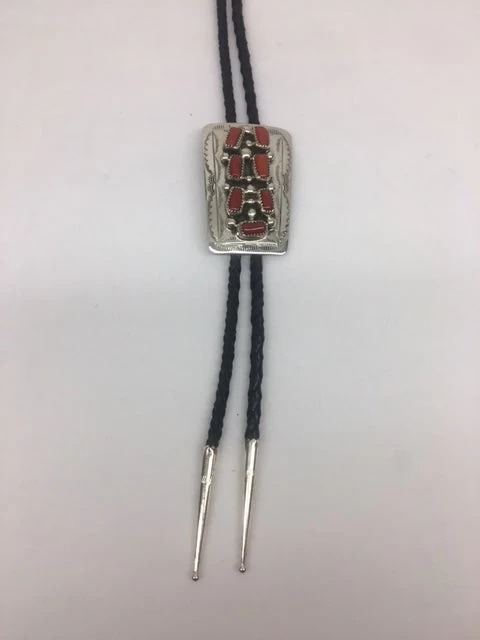 Sterling Silver - Silver And Coral Bolo Tie