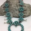 Sterling Silver & Turquoise Cluster Squash Blossom Necklace