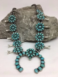 Sterling Silver & Turquoise Cluster Squash Blossom Necklace